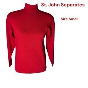St. John Separates Vibrant Red Knit Top High Neck Zip Back Long Sleeve